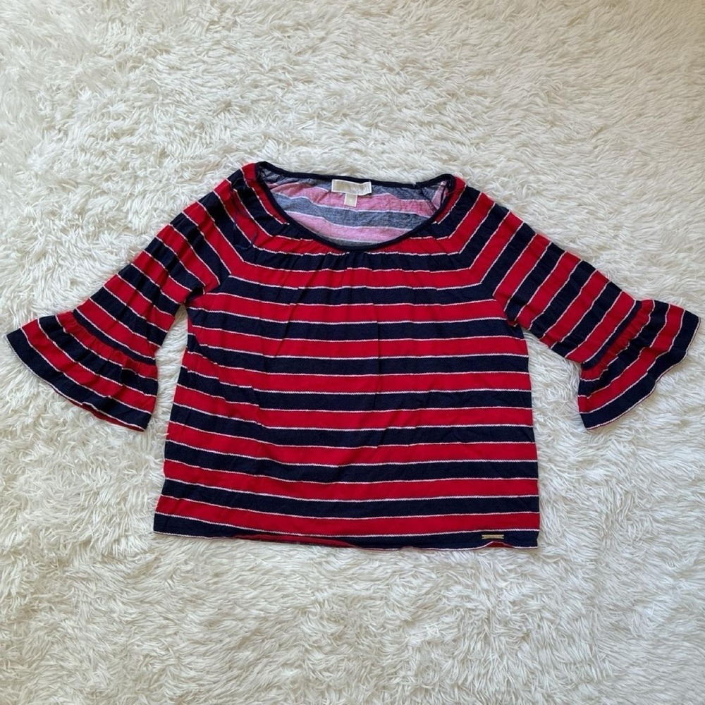 Michael Kors Y2K stripped loose blouse flared cuffs housewife